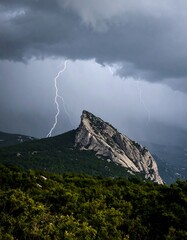 Storm over mountain peak