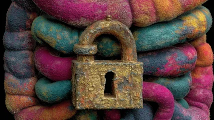 Fotobehang Abstracte kunst Strong chain locked in a colorful abstract pattern representing barriers and security in a creative setting  © Leopard