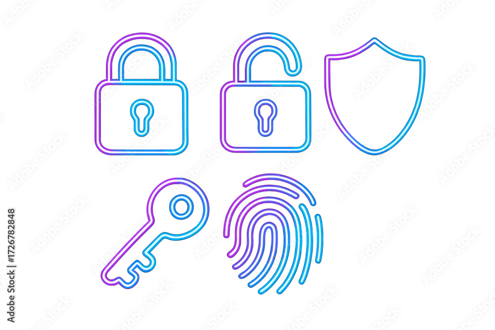 Poster secure digital access and data privacy symbols with modern gradient outline for internet protection 