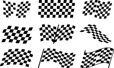 Collection of Black and White Checkered Flags in Various Poses