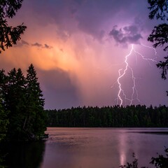 Storm over tranquil lake
