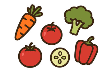 Assortment of fresh healthy vegetables including carrot, tomato, broccoli, bell pepper, and cucumber slice