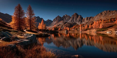 Fototapeta premium A cinematic view of the Swiss Alps covered in autumn