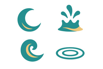 Obraz premium Stylized abstract water and wave elements set for graphic design projects, modern branding, and environmental concepts