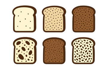 Selection of different bread slices with distinct textures and colors for bakery and healthy eating themes