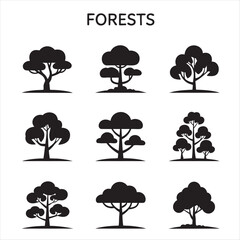 Set of trees icons,. Vector symbols for landscape architecture and garden plans