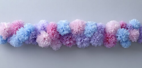 cheerful floral garland with textured surface, smooth surface, flat base under fresh light.
