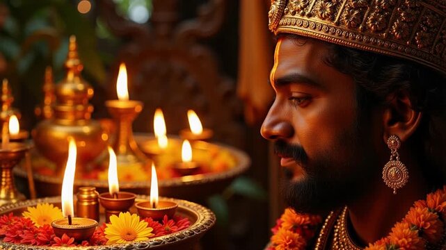 Lord Ayyappa's divine presence on a glowing thali, a captivating 4K video showcasing faith, spirituality, and mesmerizing religious devotion
