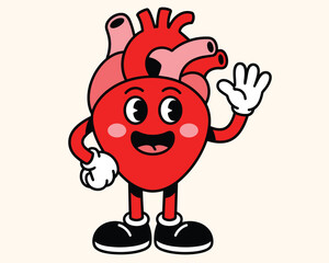 Cartoon heart character waving hello