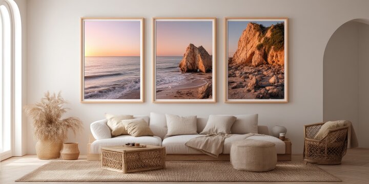A fine art triptych wall decor of modern living room