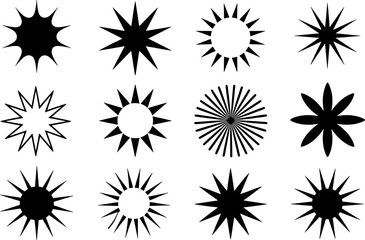 Collection of Black Starburst and Sunburst Graphic Elements