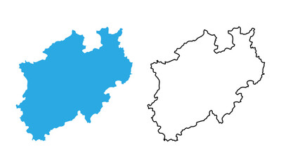 North Rhine Westphalia state map, Germany. Map with detailed outlines and blue silhouettes