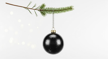Black wrecking ball Christmas bauble decoration. Minimal New Year concept