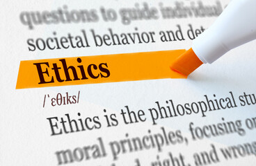 the definition of the word ETHICS highlighted in orange