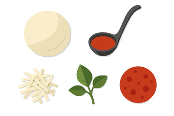 Delicious pizza ingredients set including fresh dough, rich tomato sauce, shredded cheese, aromatic basil, and spicy pepperoni