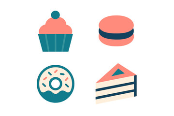 Delicious assortment of popular sweet treats and baked goods featuring a cupcake macaron donut and cake slice