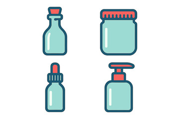 Assortment of diverse bottles, jars, and dispensers for cosmetic, pharmaceutical, and personal care products