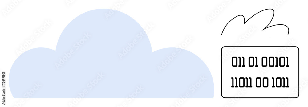Poster large blue cloud with binary code representing data processing. ideal for cloud technology, data sto