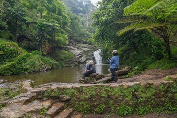 Two Friends Capturing Nature With Camera While Exploring Forest