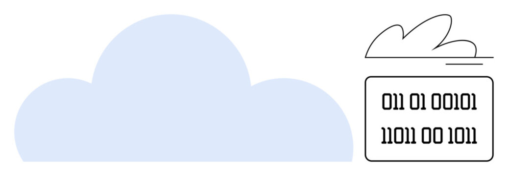 Large blue cloud with binary code representing data processing. Ideal for cloud technology, data storage, backup, software development, cybersecurity, digital transformation, simple flat metaphor - Powered by Adobe