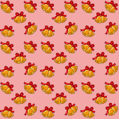 Christmas bell with red ribbon, fabric pattern