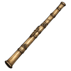 Detailed Engraving Style of Shakuhachi Bamboo Flute with Ornate Design Features, isolated on transparent background.