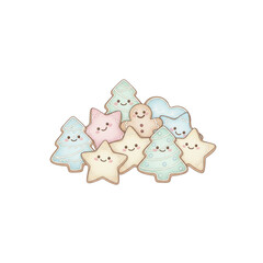 Cute cartoon vector illustration of a pastel Christmas cookie set
