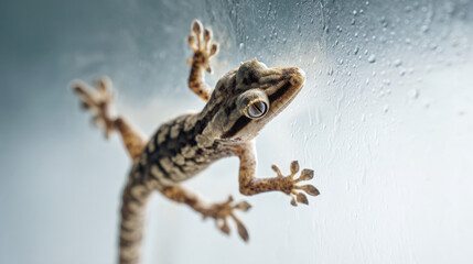 Gecko clinging to a glass surface