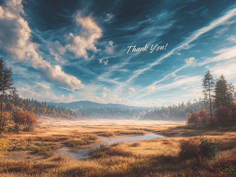 Fall meadow landscape with gratitude message in sky overlay