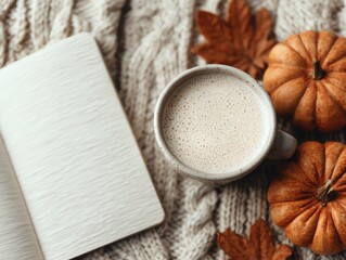 Gratitude journaling with cozy sweater and fall latte