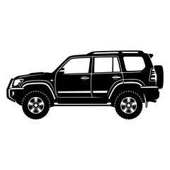 Vector art of black suv car silhouette, representing adventure and offroad capability