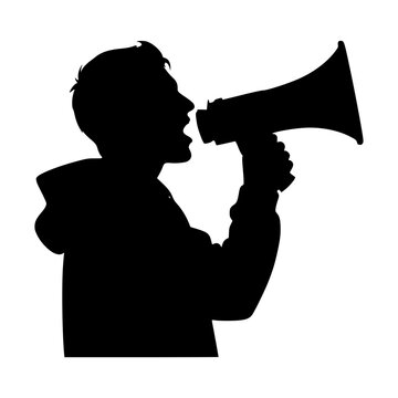 Vector art of silhouette of a person shouting into a megaphone