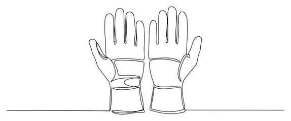 Minimal continuous-line goalkeeper gloves laid flat – clean soccer goalie equipment icon illustration