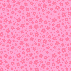Monochrome pink ditsy floral seamless pattern. Simple cute flower silhouette background for girls' fabric, textile, and wallpaper. Minimalist summer print design.
