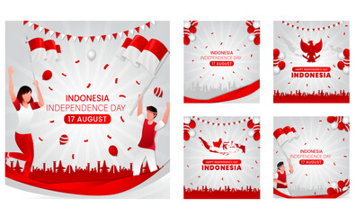 Gradient instagram posts collection for indonesia independence day
