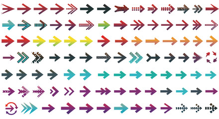 A collection of various arrow icons pointing to the right, showcasing diverse designs.