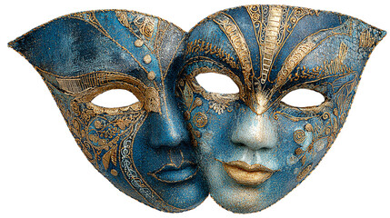 Masquerade ball invitation with elegant masks, isolated on transparent background