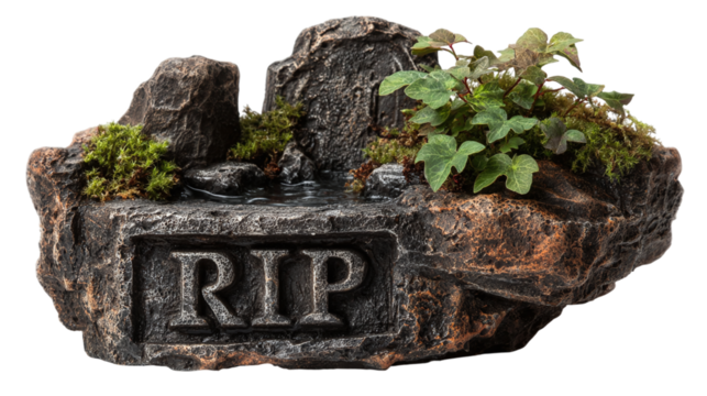 Mini gravestone decoration with "RIP" inscription, isolated on transparent background