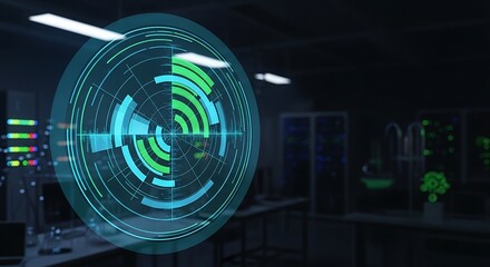 Fototapeta premium Futuristic holographic interface displaying complex data in a server room