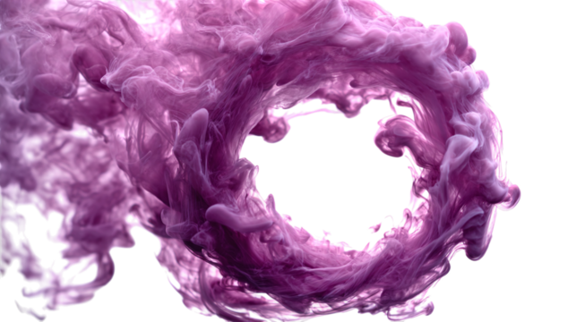 Mysterious purple smoke swirling in circular motion, isolated on transparent background 