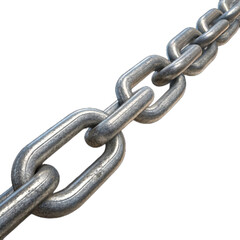 Obraz premium Heavy duty metal chain links close up industrial metal fastener connection symbol isolated on transparent background