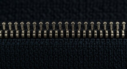 Close-up of a gold zipper on dark fabric, perfect for fashion and design projects