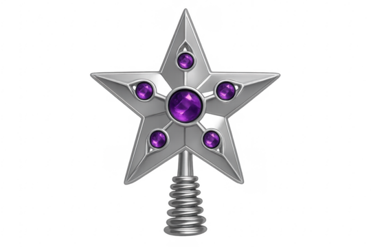 Silver star tree topper with purple gems