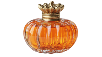 Potion bottle shaped like pumpkin, isolated on transparent background 