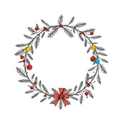 Christmas wreath, the drawing is made in a minimalistic style and reflects the essence of the object with a single continuous line.