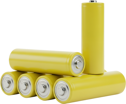 Five Yellow Cylindrical Batteries Stacked In A Cluster On A Transparent Background Isolate Battery Power Energy