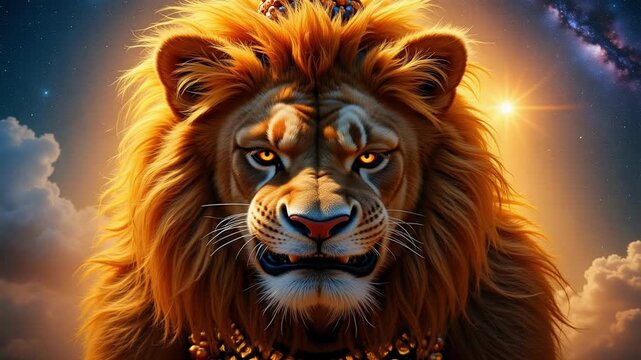 Stunning 4k video of Lord Narasimha, divine avatar of Vishnu, against a cosmic starburst background, perfect for spiritual and mythological projects.