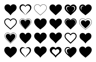 Collection of Black and White Heart Icons and Symbols