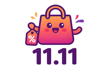 11.11 Sale Shopping Bag Vector Cute Discount Icon for Singles Day Promotion