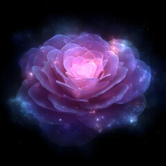 Glowing neon rose with cosmic galaxy tones, no text